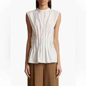 KHAITE Westin Pintucked Pleated Top